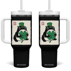 Vintage Japanese Grumpy Frog Tumbler With Handle Lucky St Paddys Day TS12 One Size: 40 oz Black Print Your Wear
