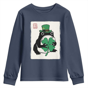 Vintage Japanese Grumpy Frog Youth Sweatshirt Lucky St Paddys Day TS12 Navy Print Your Wear