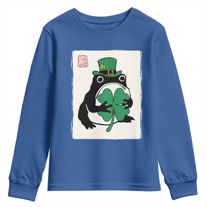 Vintage Japanese Grumpy Frog Youth Sweatshirt Lucky St Paddys Day TS12 Royal Blue Print Your Wear