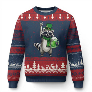 Funny Raccoon Rock On Ugly Christmas Sweater St Patricks Day Gift TS12 Navy Red Print Your Wear