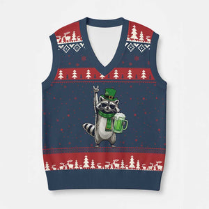 Funny Raccoon Rock On V-Neck Knit Sweater Vest St Patricks Day Gift TS12 Navy Red Print Your Wear