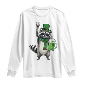 Funny Raccoon Rock On Long Sleeve Shirt St Patricks Day Gift TS12 White Print Your Wear