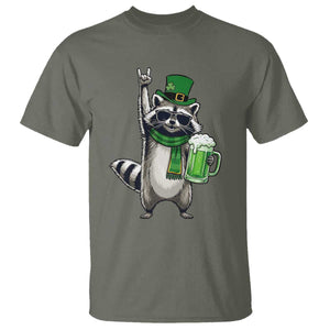 Funny Raccoon Rock On T Shirt St Patricks Day Gift TS12 Military Green Print Your Wear