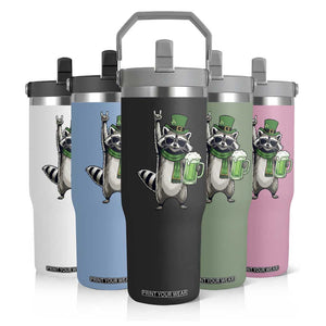 Funny Raccoon Rock On Flip Straw Tumbler St Patricks Day Gift TS12 Print Your Wear