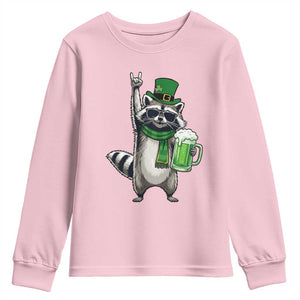Funny Raccoon Rock On Youth Sweatshirt St Patricks Day Gift TS12 Light Pink Print Your Wear