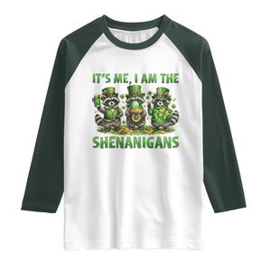 I Am The Shenanigans Raglan Shirt Funny Irish Raccoon St Patricks Day TS12 White Dark Forest Green Print Your Wear