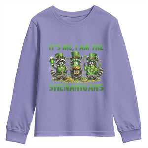 I Am The Shenanigans Youth Sweatshirt Funny Irish Raccoon St Patricks Day TS12 Violet Print Your Wear