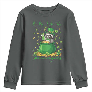 I Am The Shenanigans Youth Sweatshirt Funny Irish Raccoon TS12 Dark Heather Print Your Wear