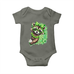 Funny Raccoon St Patricks Day Baby Onesie Irish Party Animal Gift TS12 Military Green Print Your Wear
