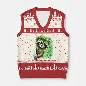 Funny Raccoon St Patricks Day V-Neck Knit Sweater Vest Irish Party Animal Gift TS12 Beige Red Print Your Wear