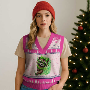 Funny Raccoon St Patricks Day V-Neck Knit Sweater Vest Irish Party Animal Gift TS12 Hot Pink Print Your Wear