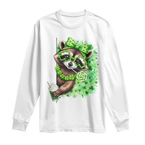 Funny Raccoon St Patricks Day Long Sleeve Shirt Irish Party Animal Gift TS12 White Print Your Wear
