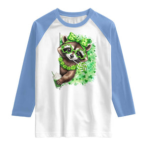 Funny Raccoon St Patricks Day Raglan Shirt Irish Party Animal Gift TS12 White Carolina Blue Print Your Wear
