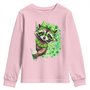 Funny Raccoon St Patricks Day Youth Sweatshirt Irish Party Animal Gift TS12 Light Pink Print Your Wear