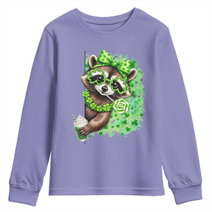 Funny Raccoon St Patricks Day Youth Sweatshirt Irish Party Animal Gift TS12 Violet Print Your Wear