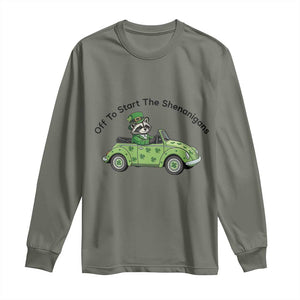 Off To Start The Shenanigans Long Sleeve Shirt Funny Irish Raccoon TS12 Military Green Print Your Wear