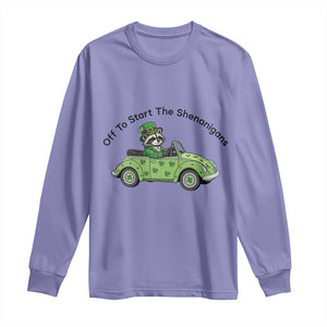 Off To Start The Shenanigans Long Sleeve Shirt Funny Irish Raccoon TS12 Violet Print Your Wear