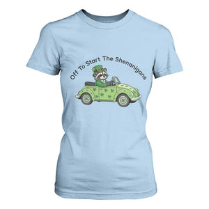 Off To Start The Shenanigans T Shirt For Women Funny Irish Raccoon TS12 Light Blue Print Your Wear