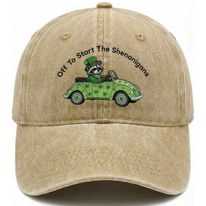 Off To Start The Shenanigans Washed Cotton Baseball Cap Funny Irish Raccoon TS12 Print Your Wear