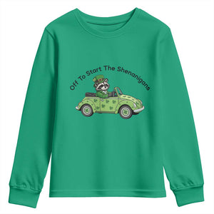 Off To Start The Shenanigans Youth Sweatshirt Funny Irish Raccoon TS12 Irish Green Print Your Wear