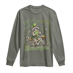 Funny Irish Raccoon Driver Long Sleeve Shirt Off To Start The Shenanigans TS12 Military Green Print Your Wear