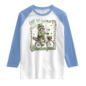 Funny Irish Raccoon Driver Raglan Shirt Off To Start The Shenanigans TS12 White Carolina Blue Print Your Wear