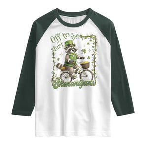 Funny Irish Raccoon Driver Raglan Shirt Off To Start The Shenanigans TS12 White Dark Forest Green Print Your Wear