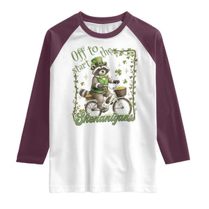 Funny Irish Raccoon Driver Raglan Shirt Off To Start The Shenanigans TS12 White Maroon Print Your Wear