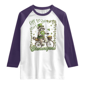 Funny Irish Raccoon Driver Raglan Shirt Off To Start The Shenanigans TS12 White Purple Print Your Wear