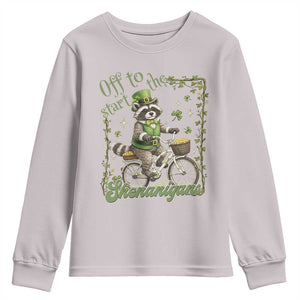 Funny Irish Raccoon Driver Youth Sweatshirt Off To Start The Shenanigans TS12 Ice Gray Print Your Wear
