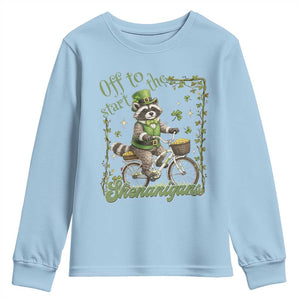 Funny Irish Raccoon Driver Youth Sweatshirt Off To Start The Shenanigans TS12 Light Blue Print Your Wear