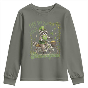 Funny Irish Raccoon Driver Youth Sweatshirt Off To Start The Shenanigans TS12 Military Green Print Your Wear
