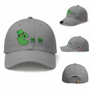 St Patricks Day Retro Gamer Eating Shamrock Lucky Gift Baseball Cap TS12 Baseball Cap Universal Fit Sport Gray Print Your Wear