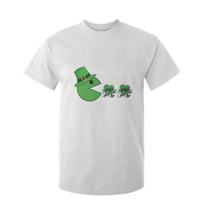 St Patricks Day Retro Gamer Eating Shamrock Lucky Gift T Shirt For Kid TS12 White Print Your Wear