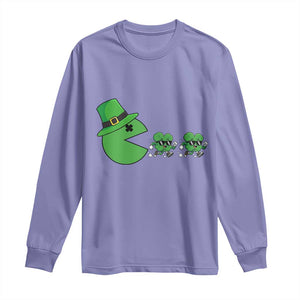 St Patricks Day Retro Gamer Eating Shamrock Lucky Gift Long Sleeve Shirt TS12 Violet Print Your Wear
