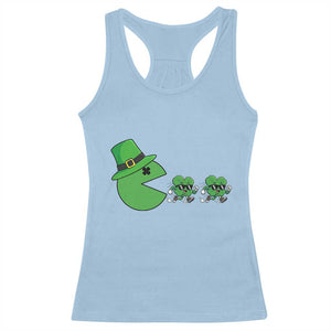 St Patricks Day Retro Gamer Eating Shamrock Lucky Gift Racerback Tank Top TS12 Light Blue Print Your Wear