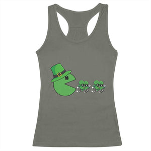 St Patricks Day Retro Gamer Eating Shamrock Lucky Gift Racerback Tank Top TS12 Military Green Print Your Wear