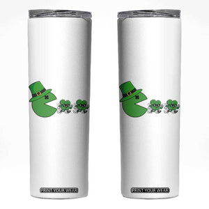 St Patricks Day Retro Gamer Eating Shamrock Lucky Gift Skinny Tumbler TS12 White Print Your Wear