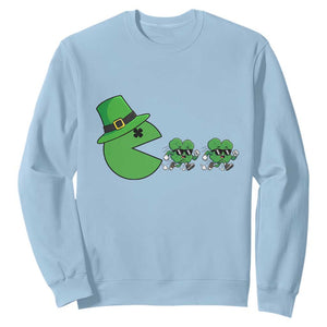 St Patricks Day Retro Gamer Eating Shamrock Lucky Gift Sweatshirt TS12 Light Blue Print Your Wear