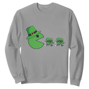 St Patricks Day Retro Gamer Eating Shamrock Lucky Gift Sweatshirt TS12 Sport Gray Print Your Wear