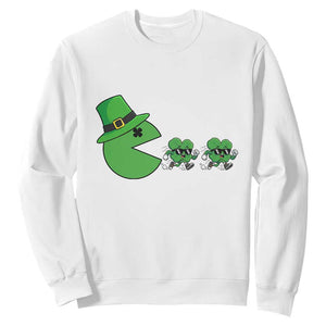 St Patricks Day Retro Gamer Eating Shamrock Lucky Gift Sweatshirt TS12 White Print Your Wear