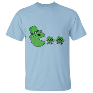 St Patricks Day Retro Gamer Eating Shamrock Lucky Gift T Shirt TS12 Light Blue Print Your Wear