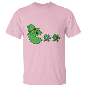 St Patricks Day Retro Gamer Eating Shamrock Lucky Gift T Shirt TS12 Light Pink Print Your Wear