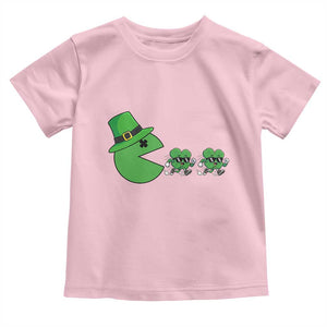 St Patricks Day Retro Gamer Eating Shamrock Lucky Gift Toddler T Shirt TS12 Light Pink Print Your Wear