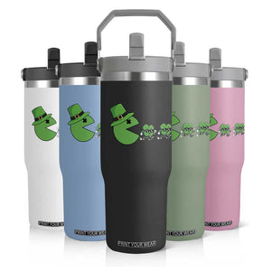 St Patricks Day Retro Gamer Eating Shamrock Lucky Gift Flip Straw Tumbler TS12 Print Your Wear