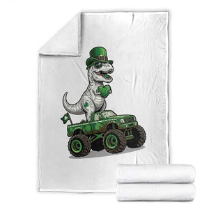 Funny St Patricks Day Dinosaur Truck Throw Blanket Lucky Dino Gift TS12 White Print Your Wear