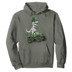 Funny St Patricks Day Dinosaur Truck Hoodie Lucky Dino Gift TS12 Military Green Print Your Wear