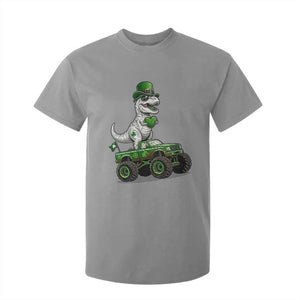 Funny St Patricks Day Dinosaur Truck T Shirt For Kid Lucky Dino Gift TS12 Sport Gray Print Your Wear