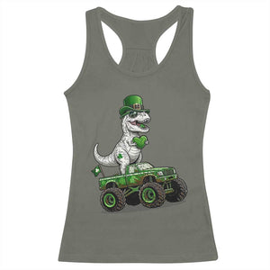 Funny St Patricks Day Dinosaur Truck Racerback Tank Top Lucky Dino Gift TS12 Military Green Print Your Wear