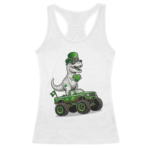 Funny St Patricks Day Dinosaur Truck Racerback Tank Top Lucky Dino Gift TS12 White Print Your Wear